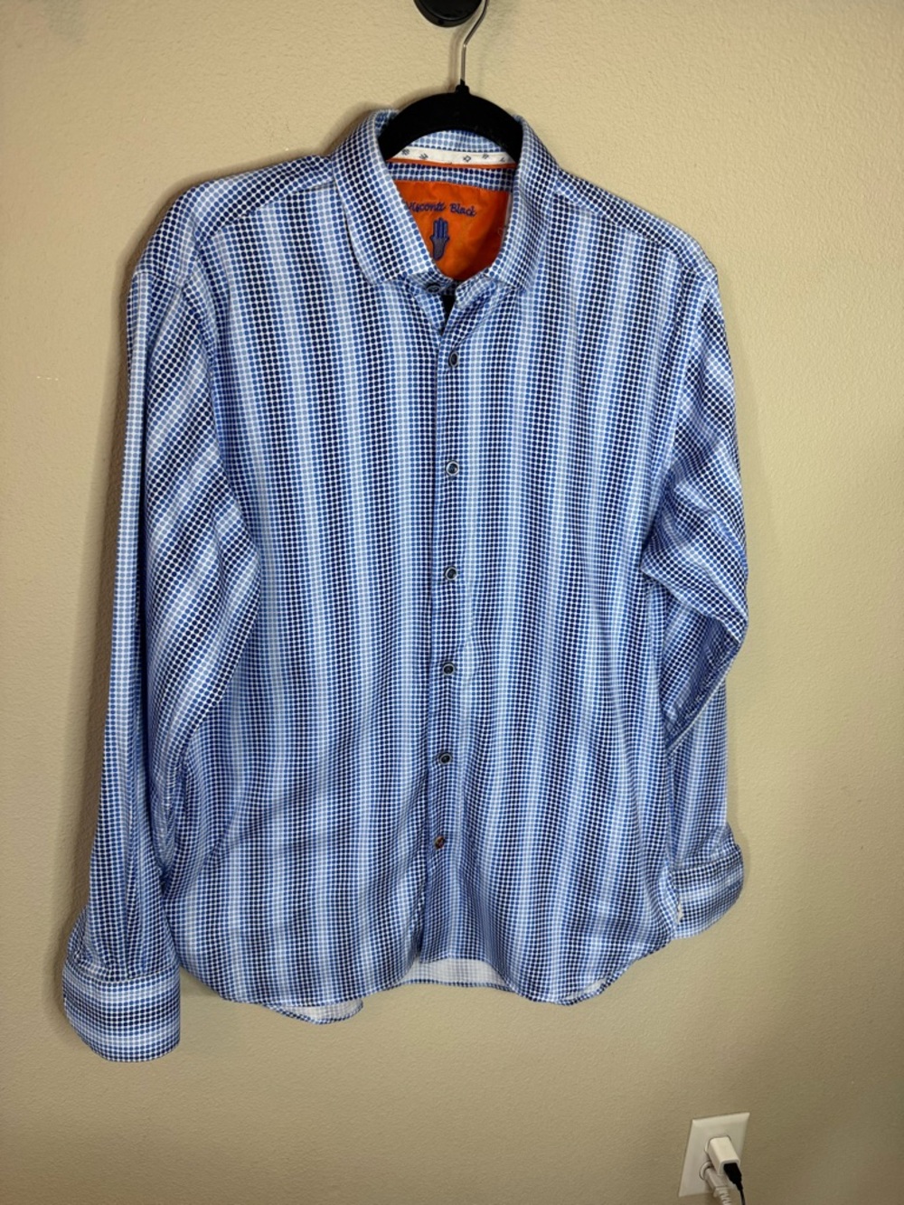 Visconti Black Button Up Shirt Blue Dot Print Mens Medium
